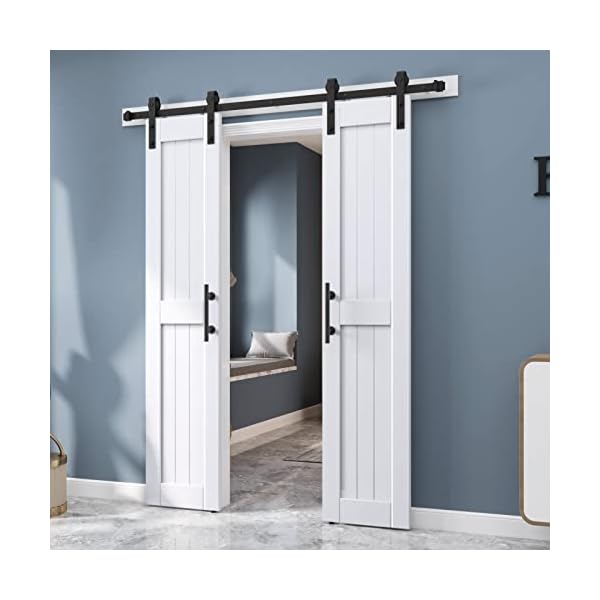 EaseLife 36in x 84in (Double 18in×84in Door) Barn Door with 6.6FT Sliding Door Hardware & Handle Included,DIY Assemblely,Easy Install,Water-Proof,Apply to Interior Exterior Rooms,H-Frame,White