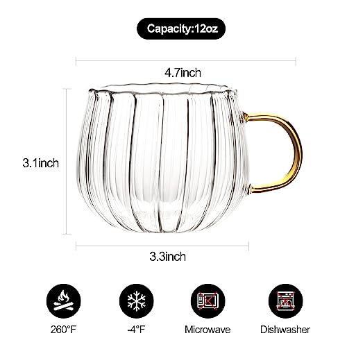 Luatsdar 12 Oz Coffee Mugs Set Of 4, Drinking Glasses With Handle, Clear Glass Cups For Hot Or Cold Drinks Like Cocoa, Milk, Tea #TOP5