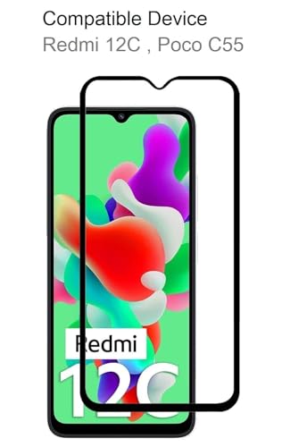 Image of Tempered Glass Screen Protector Compatible for Redmi 12C with Edge to Edge Coverage and Easy Installation Kit, Pack of 1, Black