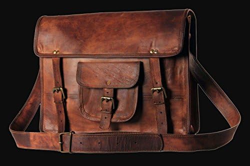 SKH49 Leather Bags Now Unisex Cross Shoulder Full Flap Laptop Leather Messenger Bag Satchel Dark Brown