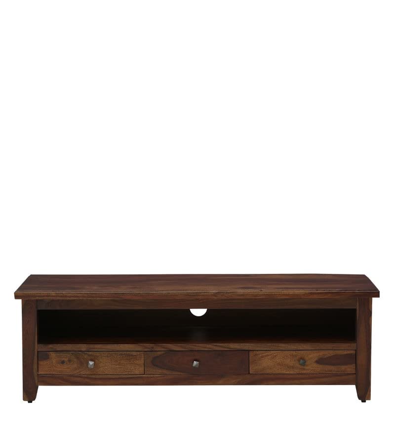 INTERIOR DESIGN SOLUTIONS Sheesham Wood TV Console for TVs up to 55″ with 3 Drower For Home Decor | Storage Cabinet Shelf Entertainment Units TV Consoles Transitional TV Consoles | Living Room Bedroom Hall Office | Color: Brown Provincial Teak Finish