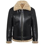 Denny&Dora Lammfelljacke Herren B3 Bomberjacke Kurze Lederjacke Herren Wintermäntel Pelzjacke Schwarz Farbe (S, Schwarz)
