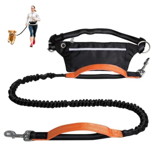 Tomkabo Joggingleine Hund, Freihändige Hundeleine mit Bauchgurt – Joggen, Laufen, Wandern, Spaziergänge, elastisch, stoßdämpfend, reflektierend, mit Tasche, 130-180cm