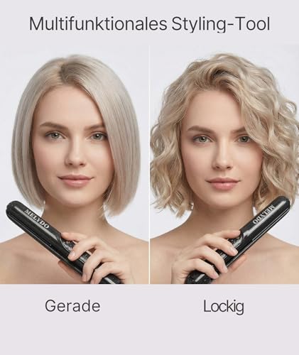 Melydo Mini Glätteisen für kurzes Haar, Tragbarer Reise-Mini-Haarglätter für kurzes Haar, duale Spannungsversorgung, Keramik-Heizplatte (Schwarz)