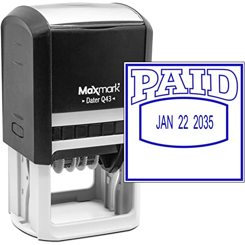 Maxmark Q43 (Large Size) Date Stamp With"Paid" Self Inking Stamp - Blue Ink #TOP28