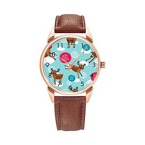 Preisvergleich Produktbild Herrenuhren Mode Luxus Quarzuhr Business wasserdicht leuchtende Uhr Herrenuhr aus braunem Leder Flying Reindeer wünscht Allen frohen Weihnachten Armbanduhren