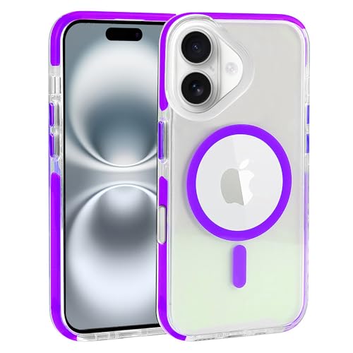 Image of amazon basics Mobile Cover for Apple iPhone 16 | Compatible with MagSafe | Magnetic Case with Built-in Magnets | Slim PC & TPU Cover for Apple iPhone 16 (Purple)