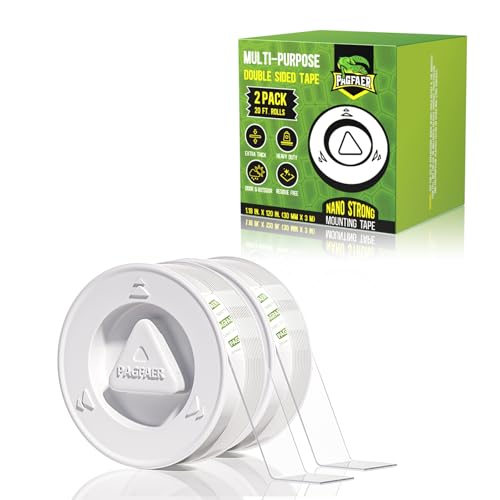 Double Sided Tape Heavy Duty, 2pcs Extra Large 10FT Nano Tape, Transparent Strong Double Sided Adhesive Mounting Tape, Clear Picture Hanging Strips for Wall, Poster, Carpet, Craft