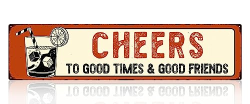 Cheers To Good Times And Good Friends Vintage Beer Tin Sign for Cafes Bars Pubs Shop Man Cave Porch Home Wall Decorative Funny Retro Signs for Men Women 15.5" x 3.7"