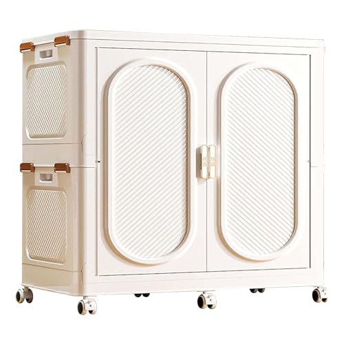 Roupeiros para Quarto Portátil con Puertas Armarios Dormitorio Plegable con Ruedas Giratorias 360° Paneles de PP Grueso Armario Dormitorio Apilable para Ropa y Ropa de Cama(85 * 53 * 99.1cm)