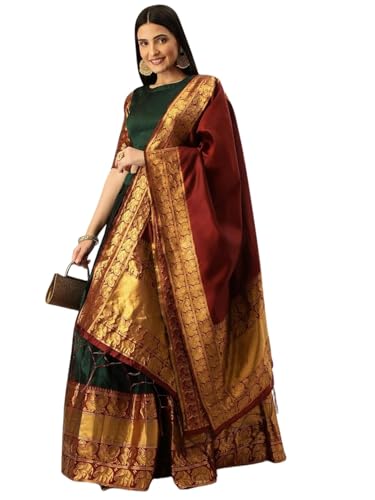 Image of ZITON ARICO MART Women's Indian Traditional Kanjivaram Silk Pure Weaving Lehenga Choli Along With Dupatta And Blouse Piece, Half Saree (Unstitched)