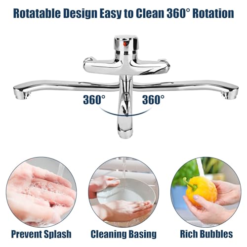 RUCUDIM 360° Drehbar Wasserhahn Küche Wandarmatur, Kalt und Heiß Einhebelmischer, Mischbatterie Küche, Wall Mounted Tap, Waschtischarmatur Waschtischmischer für Wandmontage, Schwenkarm 18CM