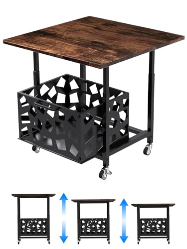 Image of laapee Mini Fridge Stand with Storage Basket 19.7", Beverage Refrigerator Stand with Wheels, Adjustable Height Mini Fridge Cabinet, Heavy Duty Fridge Table for Dorm, Office, Apartment, Kitchen (Brown)
