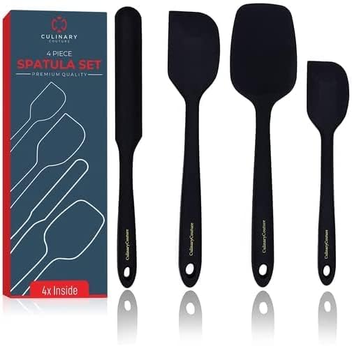 Culinary Couture 4-Piece Black Baking Spatula Set - Rubber Spatulas Silicone Heat Resistant up to 428°F, BPA-Free - Spatula Set for Nonstick Cookware - Silicone Baking Utensils