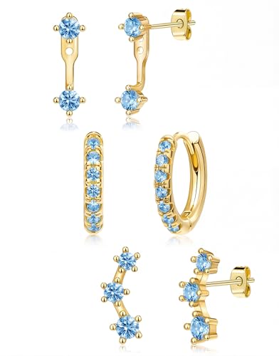 Gold Blue Earrings for Women, Light Blue March...