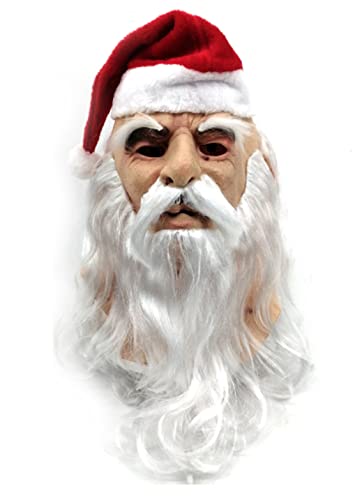 Masque Père Noël réaliste SANTMASK1 avec barbe blanche pour déguisement intégral