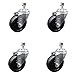 Soft Rubber Swivel Threaded Stem Caster Set of 4 w/4" x 1.25" Black Wheels and 3/8" Stems - Includes 4 Swivel - 800 lbs Total Capacity - Service Caster Brand
