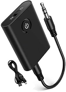 Bluetooth 5.0 Transmitter Receiver, 2 in 1 Wireless 3.5mm Audio Bluetooth Adapter, 2 Devices Simultaneously for TV/Home Sound System/Car, Portable Noise Reduction Low Latency Bluetooth Transmitter (1)