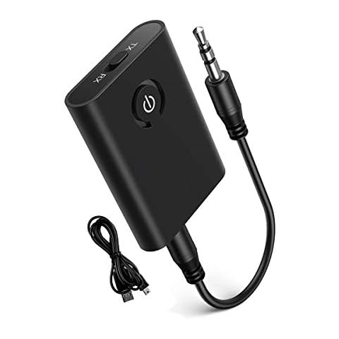 Bluetooth 5.0 Transmitter Receiver, 2 in 1 Wireless 3.5mm Audio Bluetooth Adapter, 2 Devices Simultaneously for TV/Home Sound System/Car, Portable Noise Reduction Low Latency Bluetooth Transmitter (1) Cover