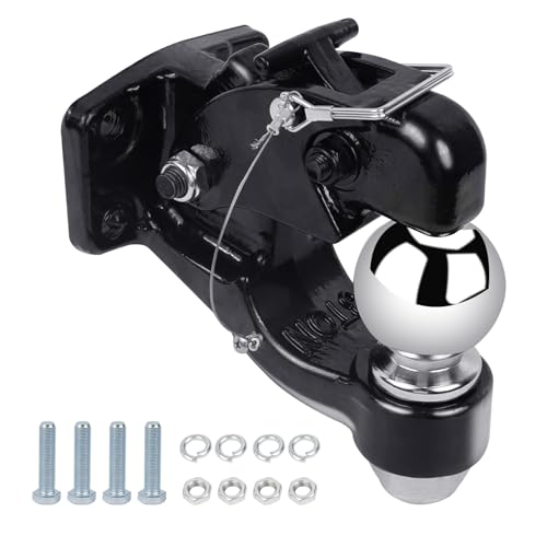 8-Ton Pintle Hook Trailer Combination Hitch, 16,000 lbs GTW Heavy Duty Bolt-On Towing with 2-5/16 Inch Hitch Ball and Mounting Hardware Kit, 4-Bolt Pattern Plate Mount for Construction and Farm Trucks