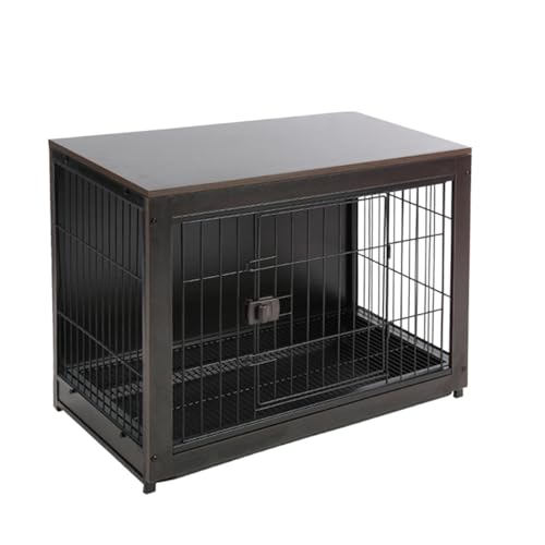 Kirnuo犬ケージ ペットサークル ペットゲージ 木製 木目 屋根付き 小型犬 中型犬 大型犬 ペット サークル ウッディサークル ウッド インテリア おしゃれ 犬ケージ ナチュラルファニチャー (ブラックウォールナット,61*46*60cm)