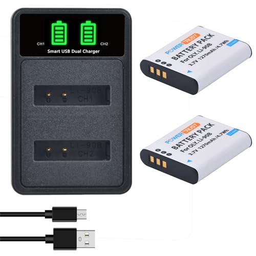 PowerTrust 2 baterías Li 90B Li 92B con cargador tipo C para Ricoh GR III, WG 6, GR IIIx, TG 7, TG 6, TG 5, TG 4, TG 3, XZ 2, SH 3, SH 2, SH 1, SP 100EE, DB 110