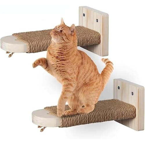 SearEase 2個 猫 ケージ ステップ キャットステップ 用 猫 用 壁に取り付けられた猫の階段 麻ロープで巻かれたデザインで 傷や滑りにくさを防止 省スペース 取り付け簡単 リビングルーム バルコニー 壁掛け式ステップ (S,パンチ穴の取り付け)