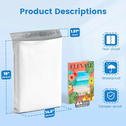 Image of Metronic Poly Mailers 14x19 1000 Pack, Large Bulk Self Seal Shipping Bags | Heavy Duty Thick Waterproof Tear-resistant Mailing Envelopes, Packaging Bags for Clothing, Boutiques, Small Business, White.