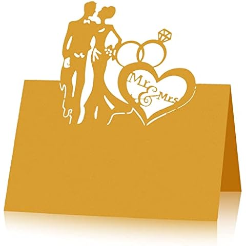 50 Stück Mr Mrs Hochzeitskarten Tischkarten Namensschilder, 3D Premium Platzkarten mit Braut und Bräutigam, Tischkarte für Hochzeits Party Cover