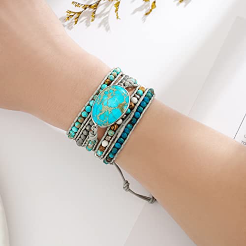 Plumiss Women Boho Handmade Natural Stone Crystal Leather Bead Wrap Bracelets Collection2