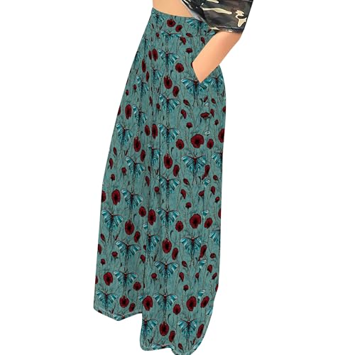 Summer Women's High Waist Loose with Pockets Casual Trouser Boho Ethnic Tribal Floral Print Flowing Wide Leg Pants2