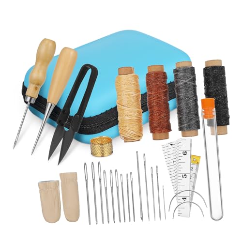 Housoutil 1 Juego Juego de herramientas de cuero Suministros de elaboración kit de hilo encerado agujas de coser con hilo facil kit de costura profesional tijeras de acero