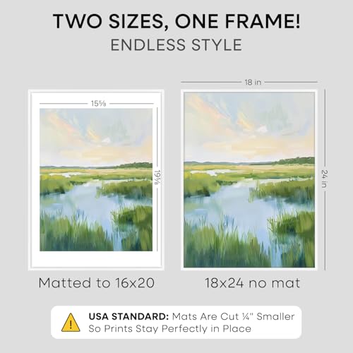 Image of Homeforia 18x24 Poster Frame White, High End Metal 18 x 24 Picture Frames with Mat 16 by 20 inch Photo, 18x24 White Frame Matted to 16x20 Print, 24x18 Hanging Frame, Tempered Glass, Wall Kit, Set of 2