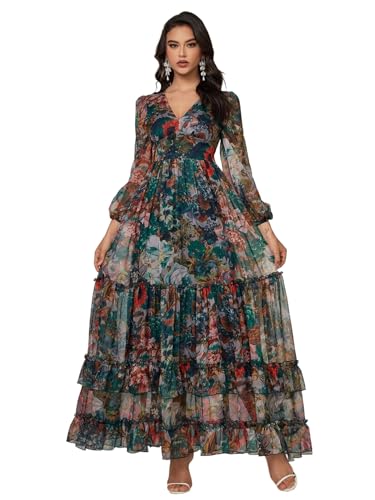 Womens Summer Dresses,Floral Patterns Vintage Elegant Cocktail Long Sleeve Boho