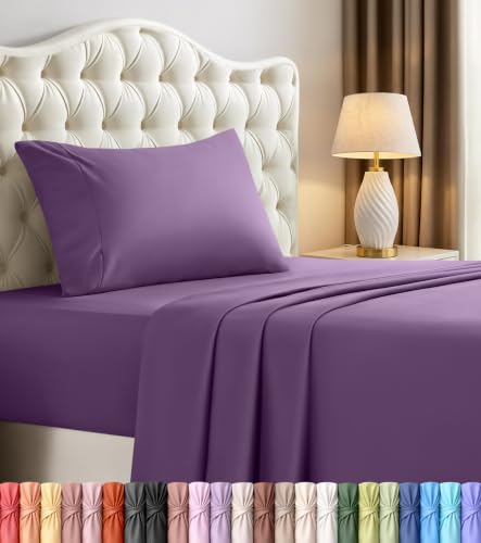 Image of Utopia Bedding Twin Sheet Set - 3 Piece Bed Sheets for Twin Size Bed, Soft and Breathable Microfiber, Includes 1 Fitted Sheet, 1 Flat Sheet and 1 Pillowcase - Oeko Tex (Egg Plant)