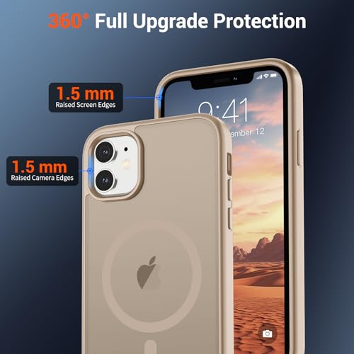 Image of SUPFINE Magnetic for iPhone 11 Phone Case(Compatible with MagSafe)(Military Grade Drop Protection) Slim Translucent Matte Shockproof with Anti-Fingerprint Phone Case,Desert Gold