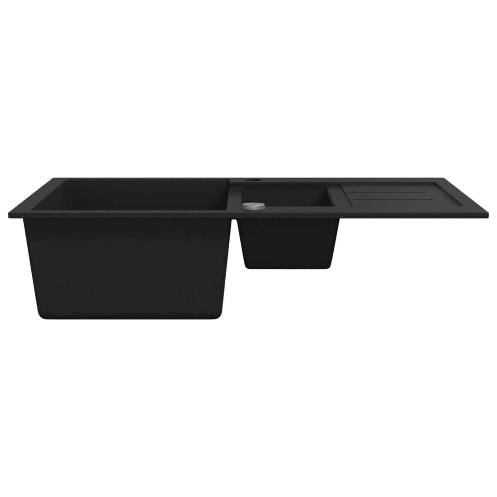 Fregadero de Cocina de Granito Negro - 80% Cuarzo, 20% Resina, Reversible, 800x500x306mm, Instalación Sobrepuesta