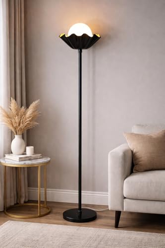 Image of Metal Shade Wooden Tripod Floor Lamp for Living Room, Living Room Corner, Bedroom, Home, Office, Interiors, Decor, Cinema. (Black with Ball)
