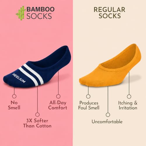 Image of HEELIUM Bamboo No Show Socks for Men | Odour Free & Breathable | 3X Softer Than Cotton Socks | Low Cut Socks | Size (UK 6-10)