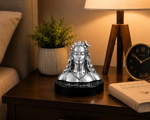 Image of Idolkart Fully Silver Coated Adiyogi Statue for Car Dashboard, Adiyogi Statue for Home, Adiyogi Idol, Car Dashboard Accessories, Car Idols for Dashboard for Shiva Devotees with Vastu Benefits, 3inch