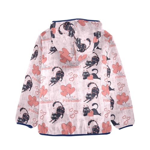Black Funny Cat for Valentine's Day Girls Fleece Jacket Girls Fall Jacket Girls Zip Up Hoodie Girls Sherpa Jacket 2-10T2