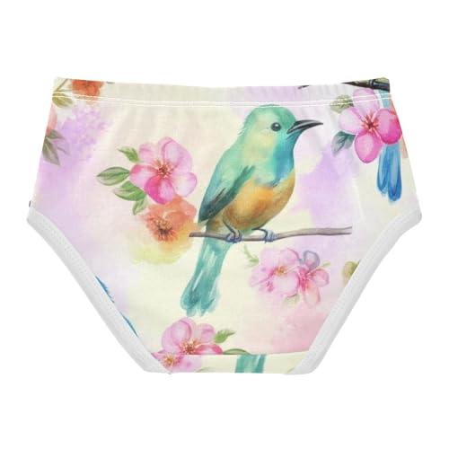 Cotton Toddler Girls Underwear Watercolor Birds Flowers Cute Panties Girl Artistic Briefs Kids Undies 2t2