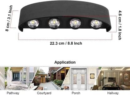 Image of BLISSBELLS Wall UP Down Left Right LED Wall Light, / Dining Hall /Fancy Light for Living Room, Aluminum Black Die Outdoor Exterior