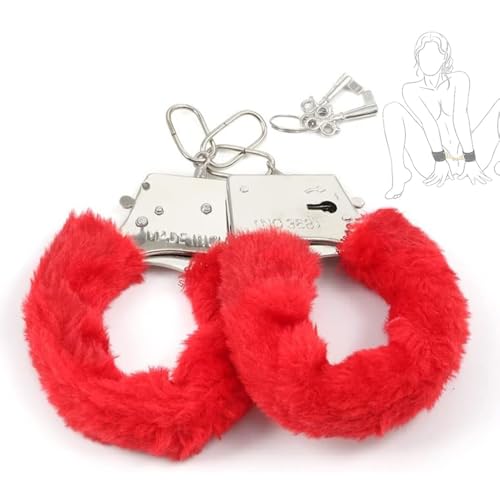 Esposas peludas con Llaves, Tobilleras Ajustables, Esposas de Felpa Inoxidable para Fiestas de Cosplay (Rojas)