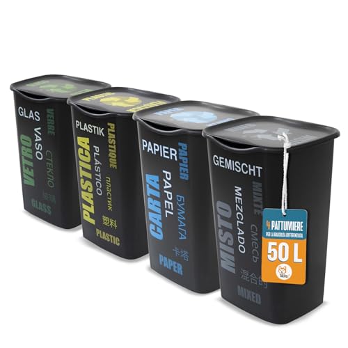 AKITAInk Set 4 Pattumiere Raccolta Differenziata con Coperchio - 50
