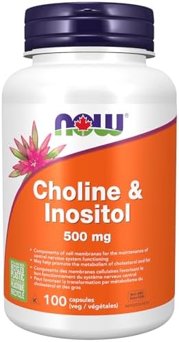 NOW Supplements, Choline & Inositol 500 mg, Healthy Nerve Transmission*, Nervous System Health, 100 Capsules