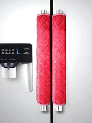 Image of SA Handlooms Fridge /Refrigerator Door Handle Cover Box Design Cover Set of 2,6x12 Inch-Maroon