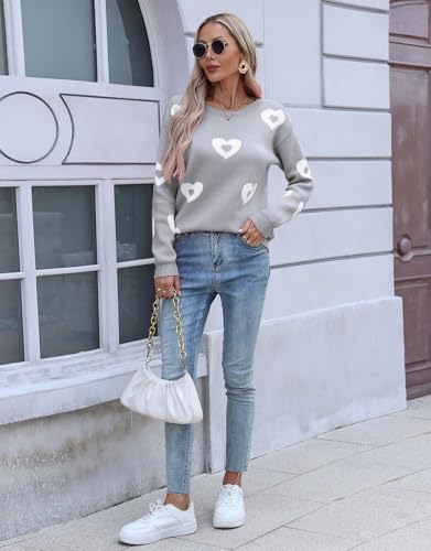 Image of Womens Cute Heart Sweater Crew Neck Long Sleeve Pullover Valentines Sweater