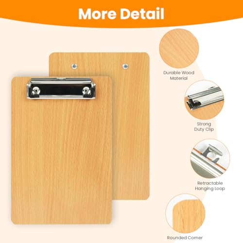 OFFCUP Klemmbrett A5 Holz, 8 Stück Klemmbretter mit Metalklemme Clipboard Schreibbrett A5 Hartplatten-Klemmbrett Zwischenablage für Büro, Täglichen Besorgungslisten, Restaurant, Schule