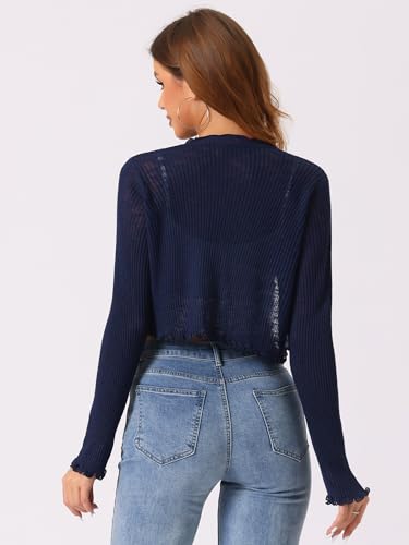 Image of Allegra K Women's Spring Crop Shrug Ruffle Trim Long Sleeve Knit Open Front Casual Bolero Cardigan